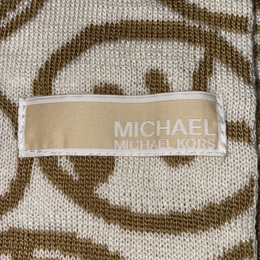 Michael Kors MK Logo Scarf Shawl Wrap Tan White Monogram Accessory - Picture 5 of 5